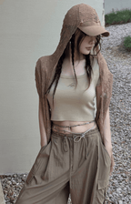 "Desert Nomad" Cropped U - Neck Tee & Wrinkle Texture Parachute Pants Set - COPPING THREADS - LulusMiracle