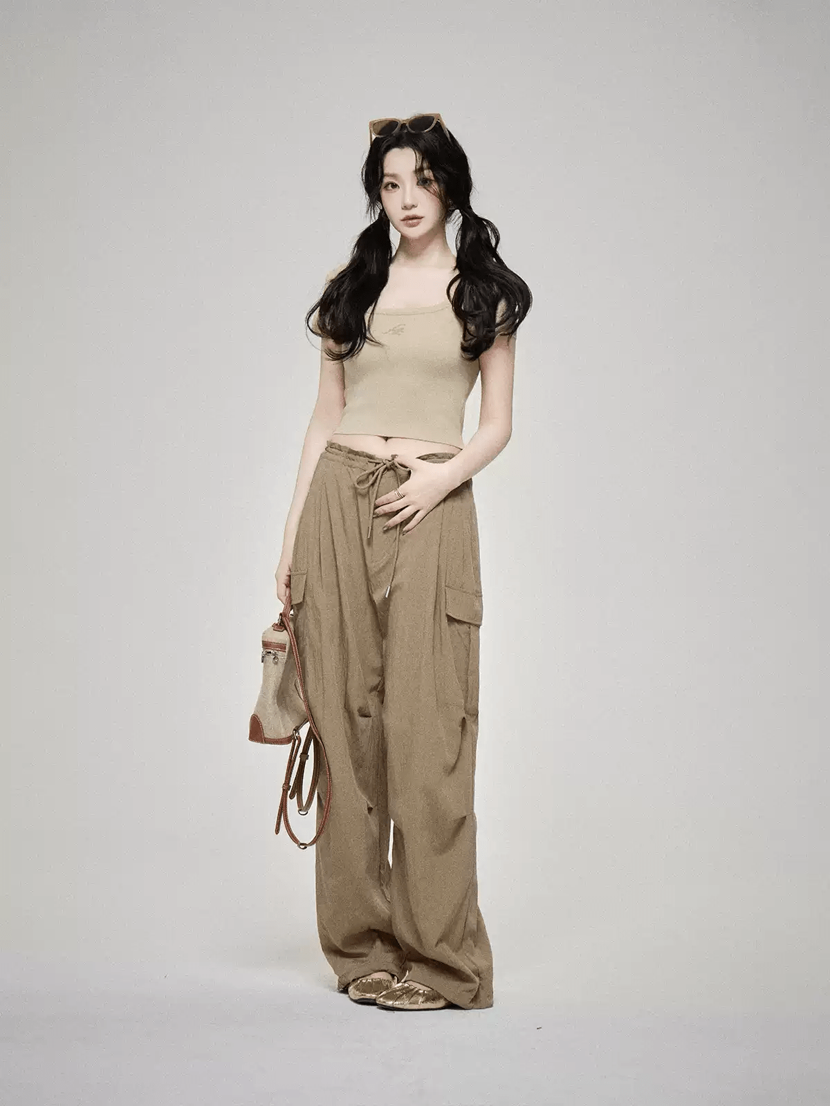 "Desert Nomad" Cropped U - Neck Tee & Wrinkle Texture Parachute Pants Set - COPPING THREADS - LulusMiracle