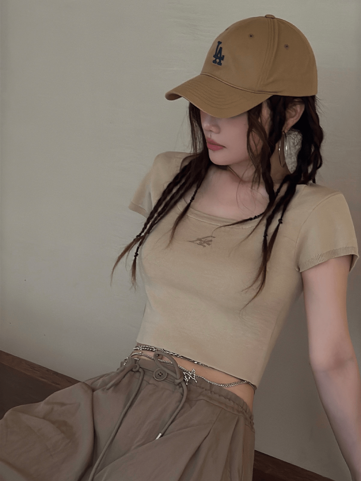 "Desert Nomad" Cropped U - Neck Tee & Wrinkle Texture Parachute Pants Set - COPPING THREADS - LulusMiracle