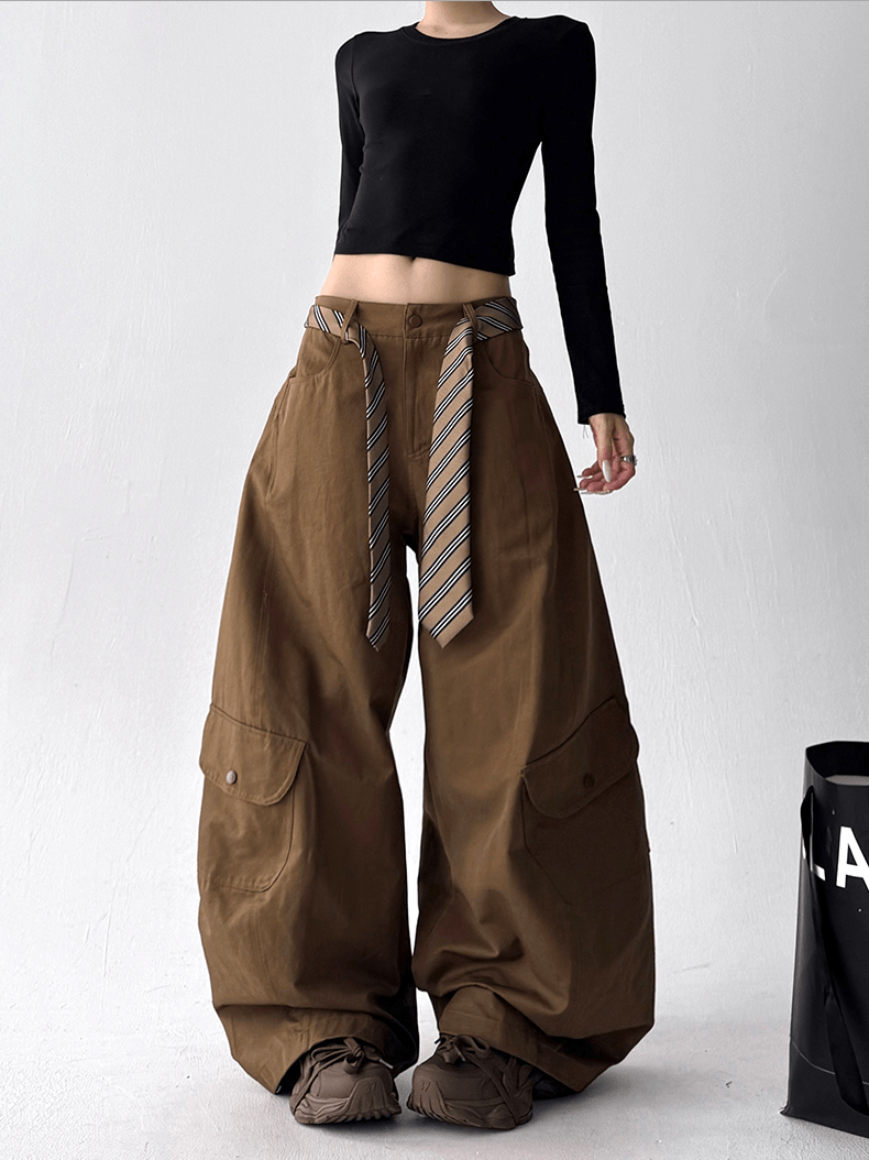 Detachable Belt High Waist Wide - Leg Cargo Pants - COPPING THREADS - CT Select Main image