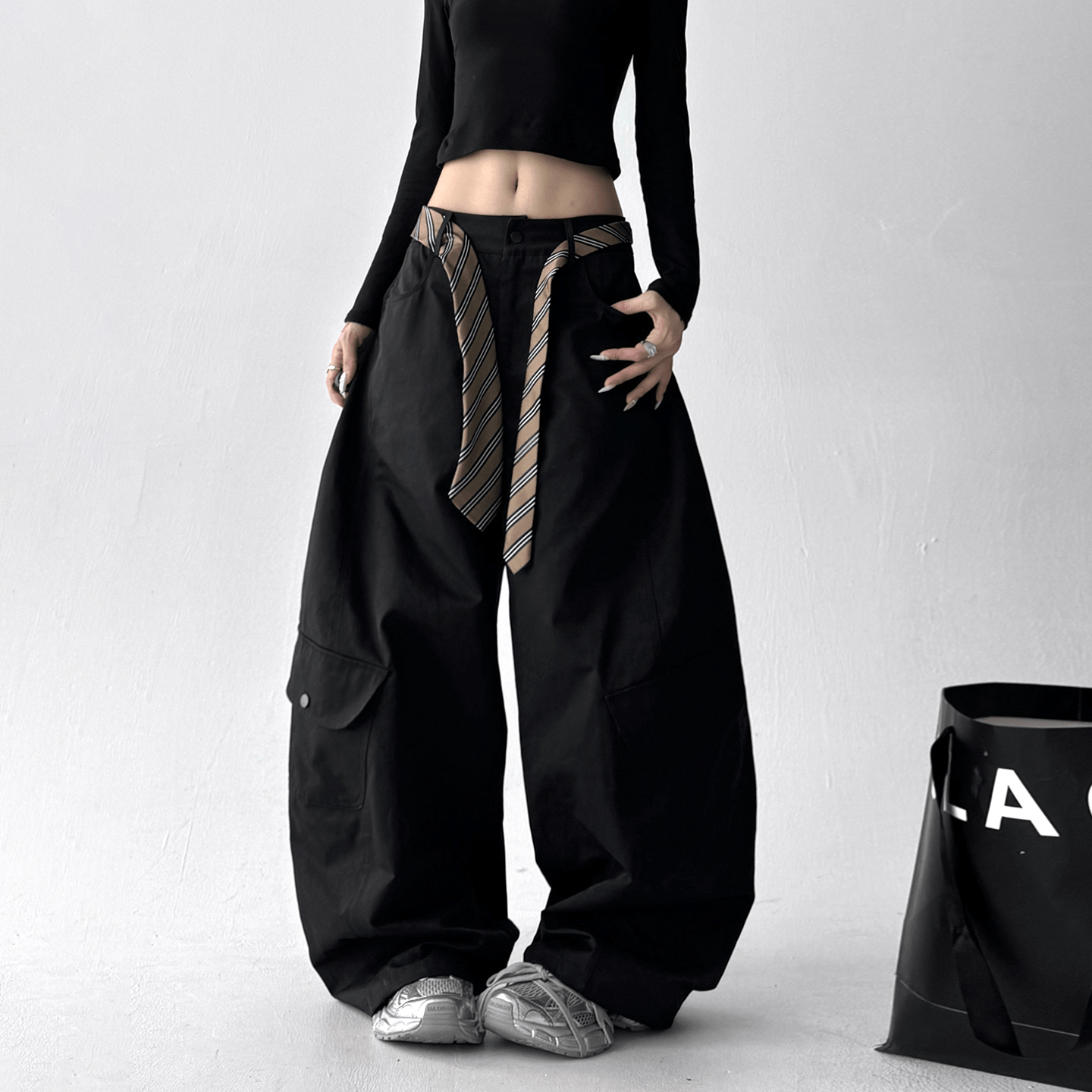 Detachable Belt High Waist Wide - Leg Cargo Pants - COPPING THREADS - CT Select