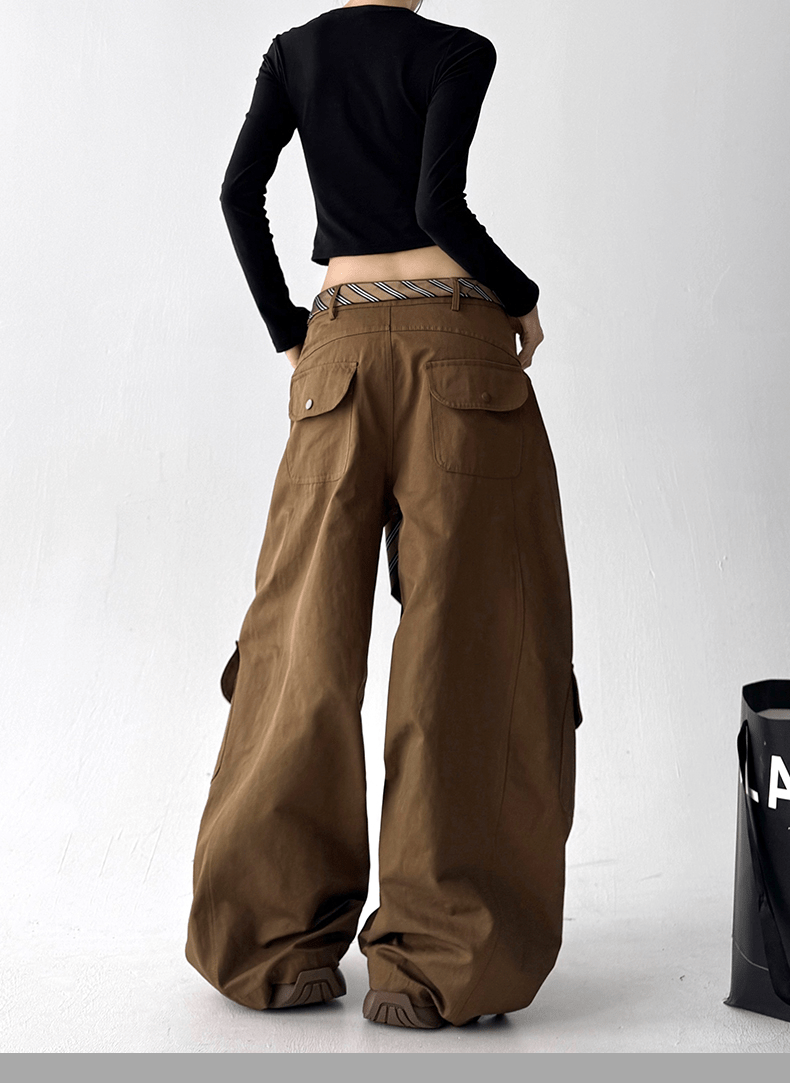 Detachable Belt High Waist Wide - Leg Cargo Pants - COPPING THREADS - CT Select