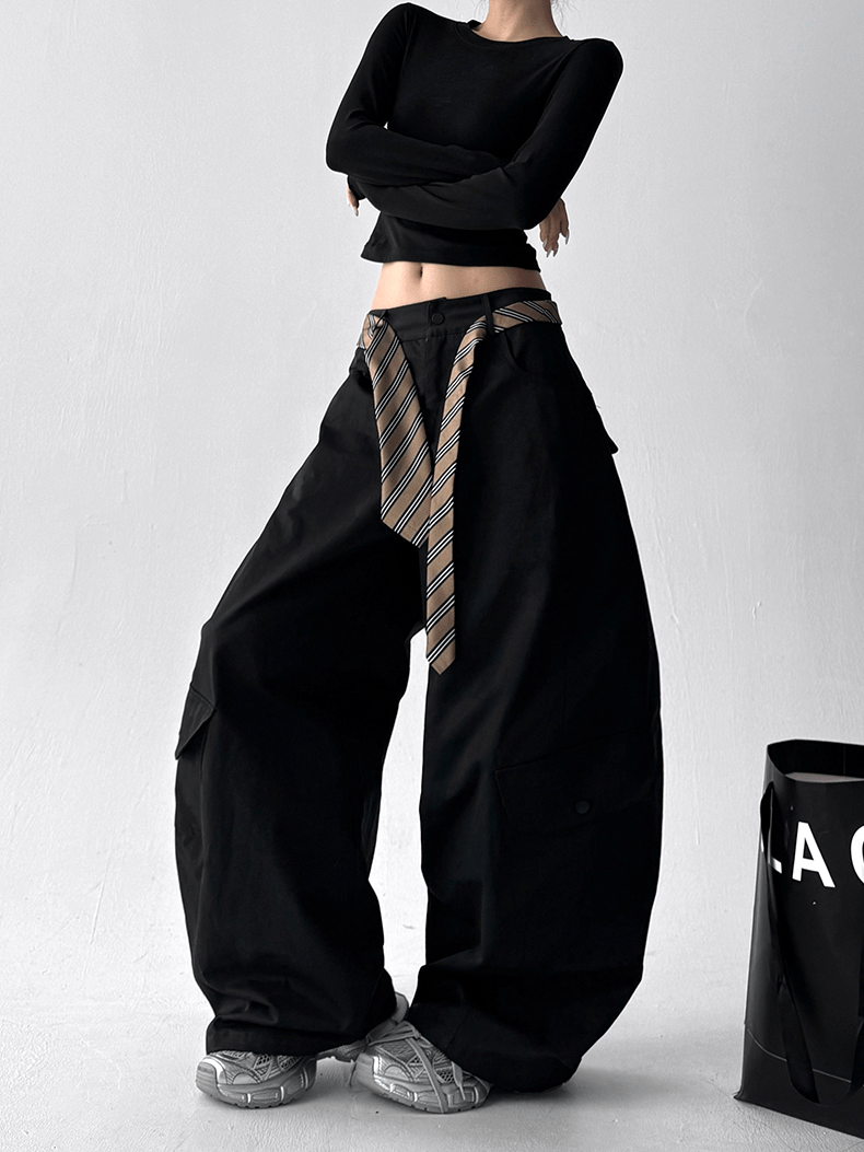 Detachable Belt High Waist Wide - Leg Cargo Pants - COPPING THREADS - CT Select