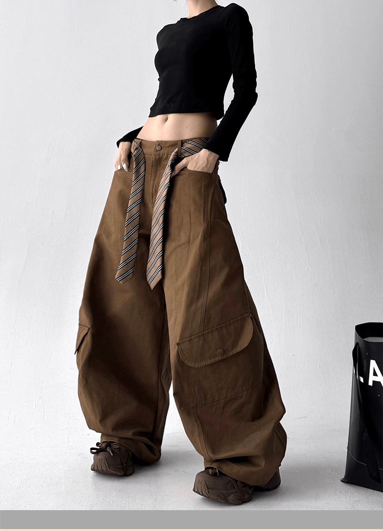 Detachable Belt High Waist Wide - Leg Cargo Pants - COPPING THREADS - CT Select