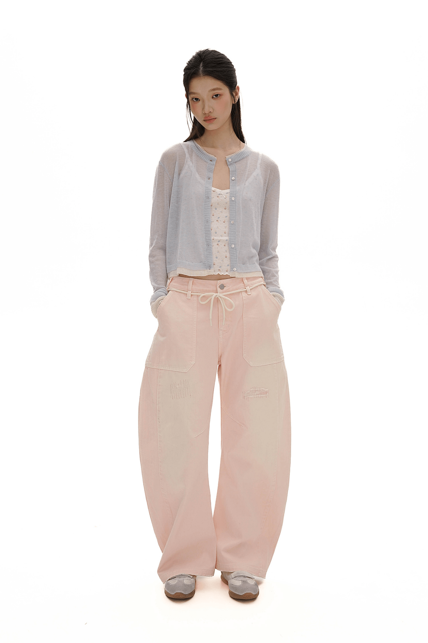 Detachable Drawstring Peach Pink Wide - Leg Pants - COPPING THREADS - MOROMORO