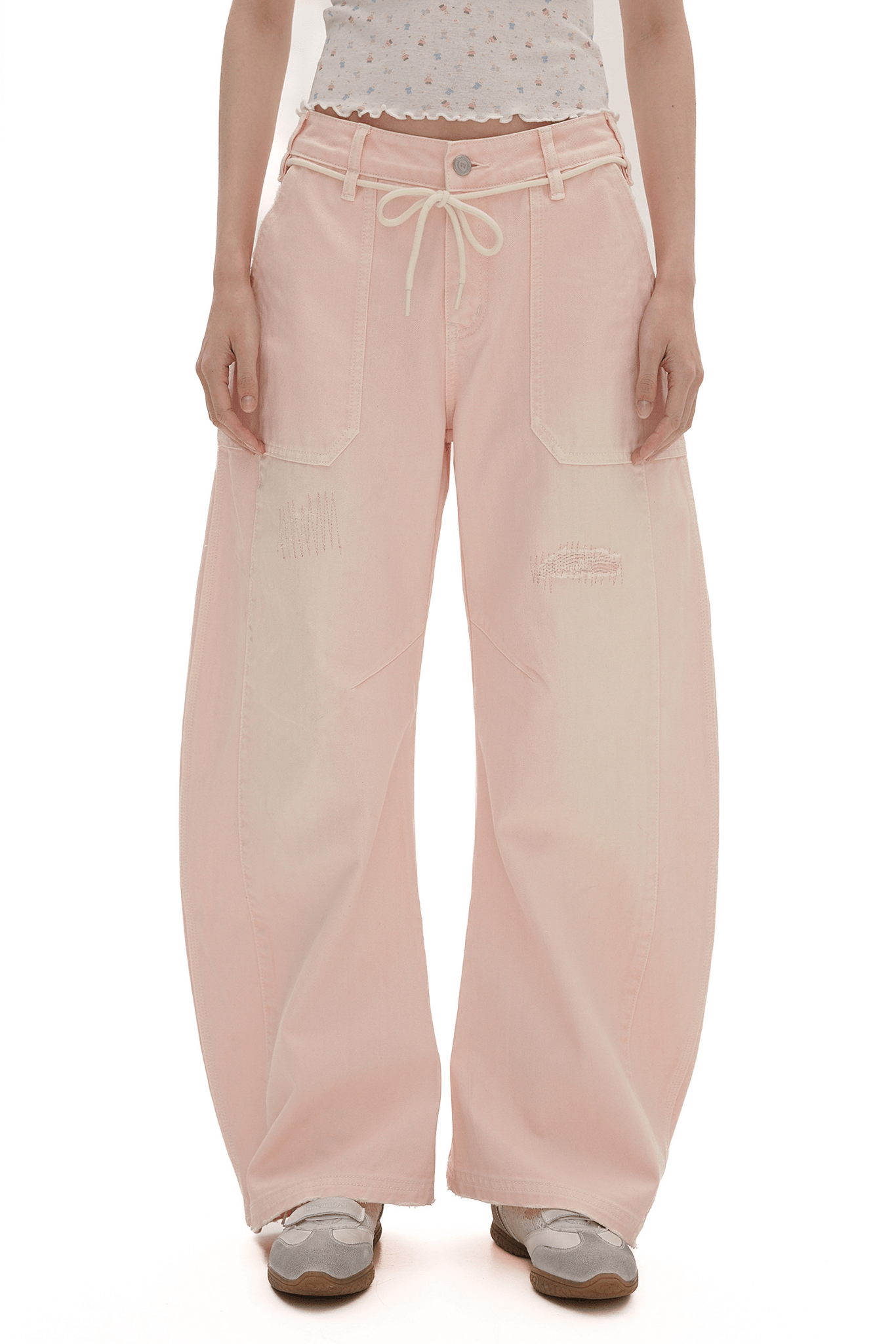 Detachable Drawstring Peach Pink Wide - Leg Pants - COPPING THREADS - MOROMORO