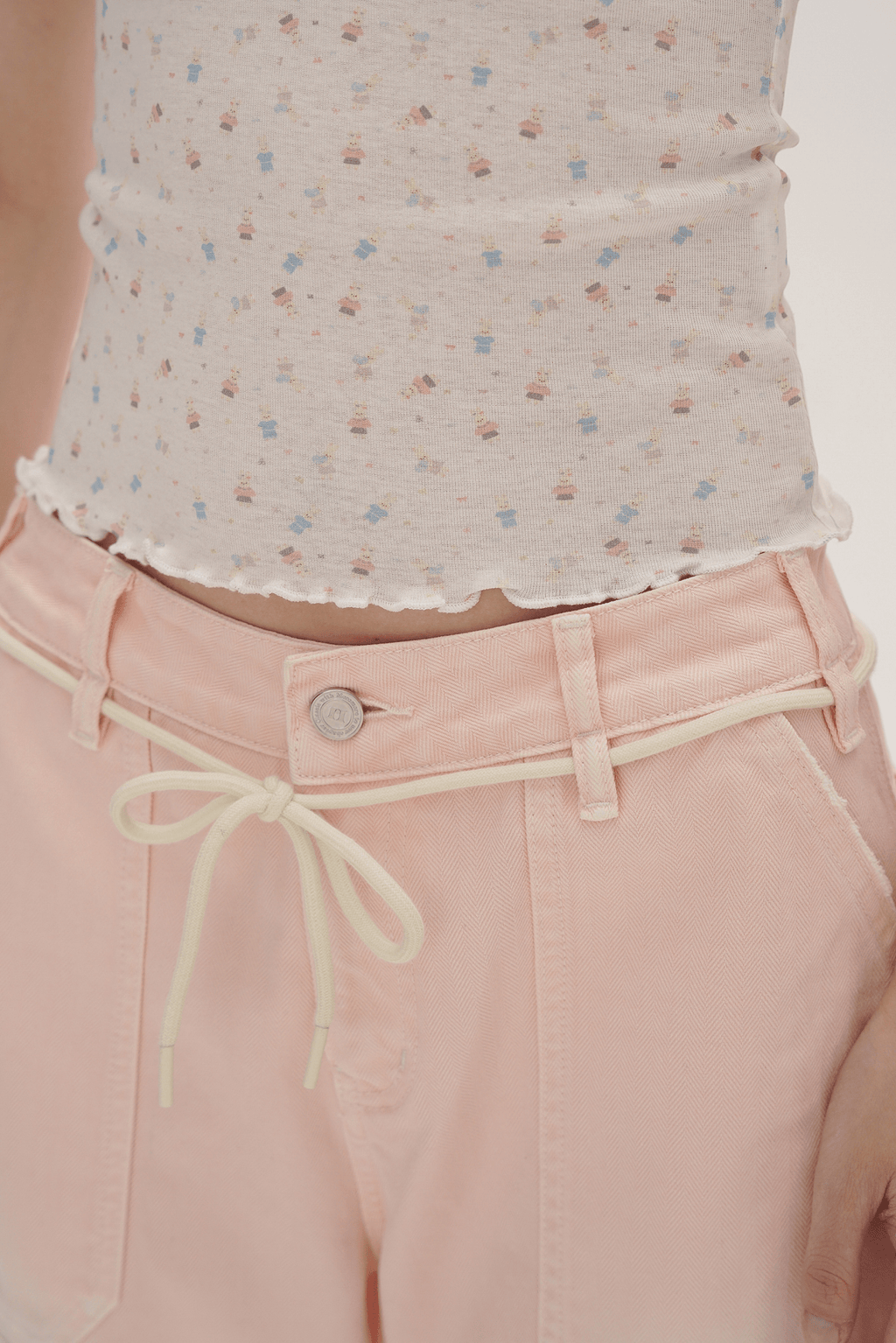Detachable Drawstring Peach Pink Wide - Leg Pants - COPPING THREADS - MOROMORO