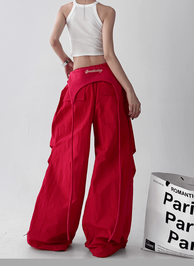 Detachable Flap Embroidered Parachute Pants Main Image