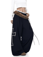 Detachable Fur Trim Rhinestone Wide - Leg Pants - COPPING THREADS - CT Select