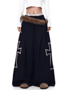 Detachable Fur Trim Rhinestone Wide - Leg Pants - COPPING THREADS - CT Select