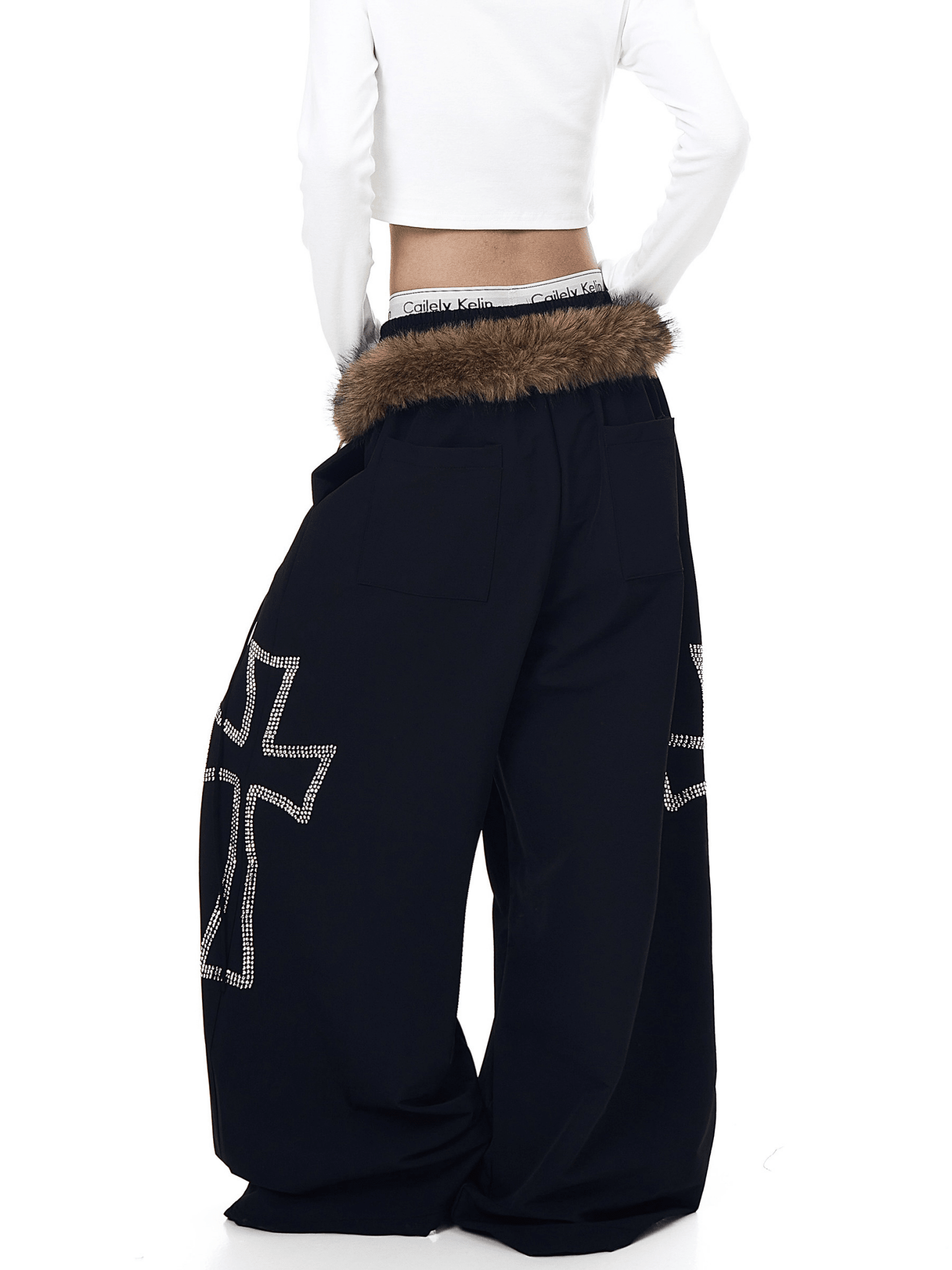 Detachable Fur Trim Rhinestone Wide - Leg Pants - COPPING THREADS - CT Select
