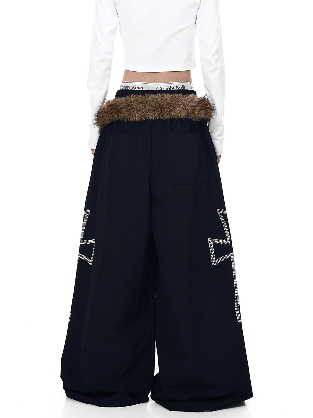 Detachable Fur Trim Rhinestone Wide - Leg Pants - COPPING THREADS - CT Select