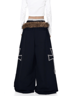 Detachable Fur Trim Rhinestone Wide - Leg Pants - COPPING THREADS - CT Select