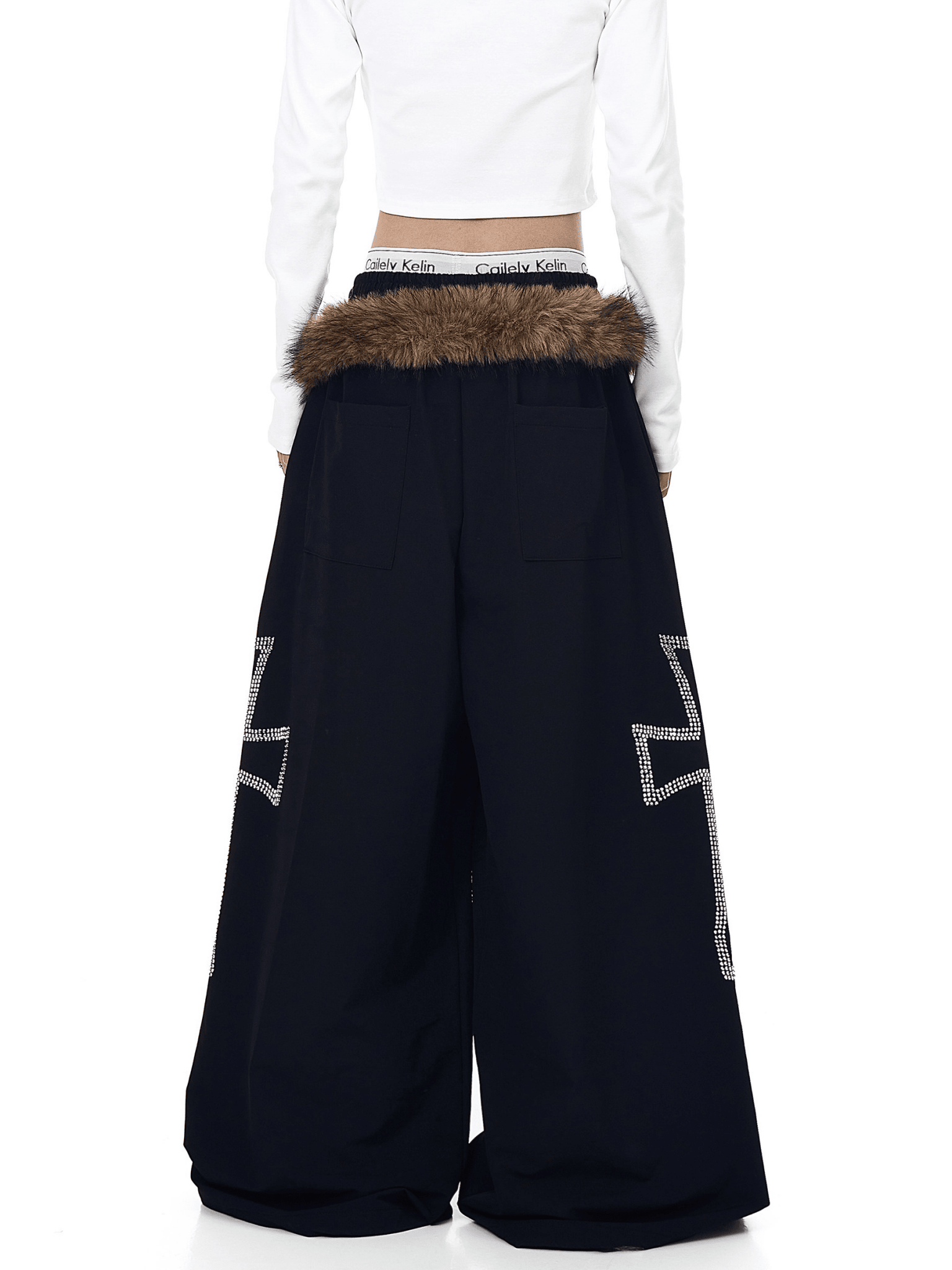 Detachable Fur Trim Rhinestone Wide - Leg Pants - COPPING THREADS - CT Select