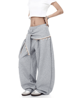 Detachable Lace Sarong Layered Wide - Leg Sweatpants - COPPING THREADS - CT Select