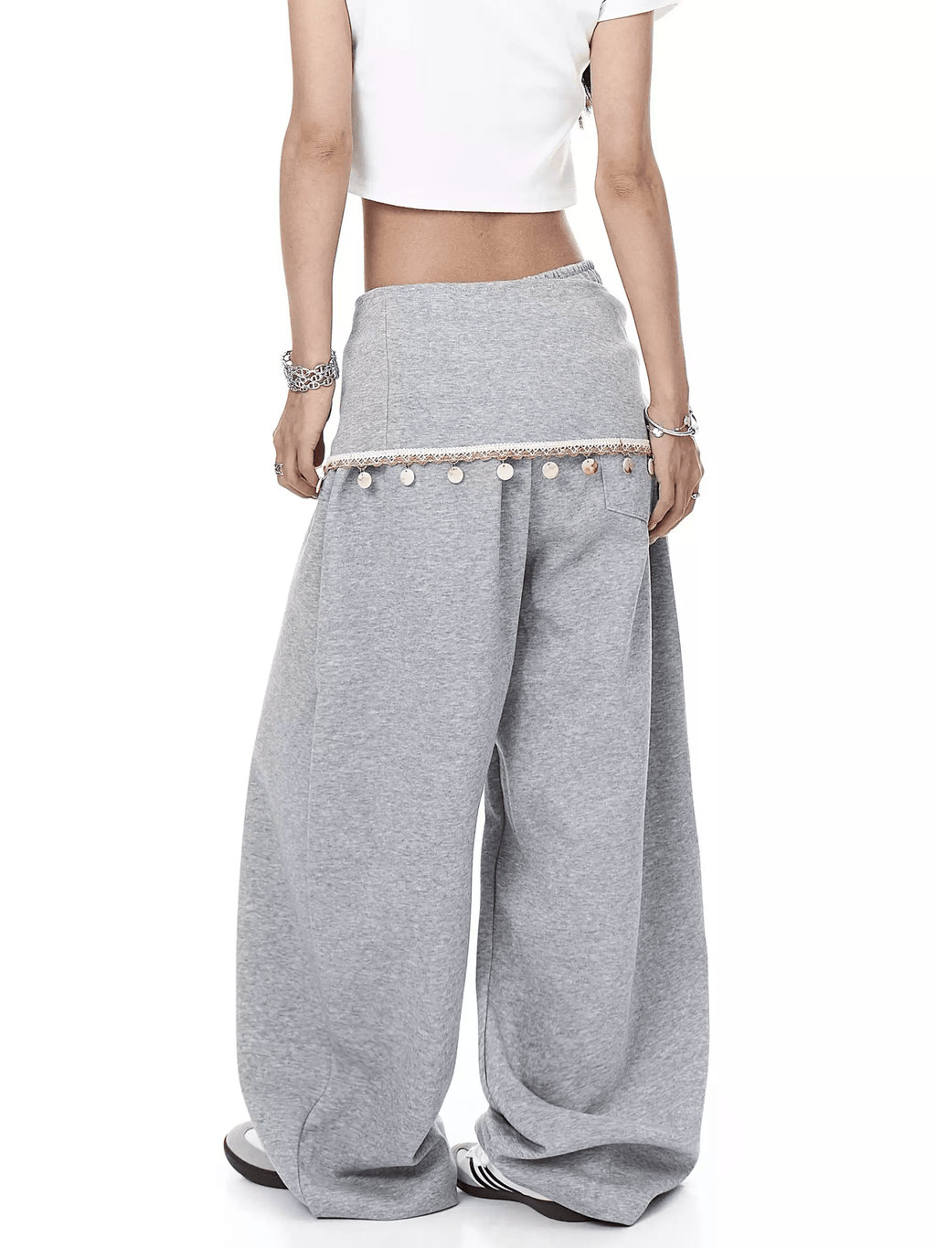 Detachable Lace Sarong Layered Wide - Leg Sweatpants - COPPING THREADS - CT Select