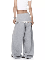 Detachable Lace Sarong Layered Wide - Leg Sweatpants - COPPING THREADS - CT Select