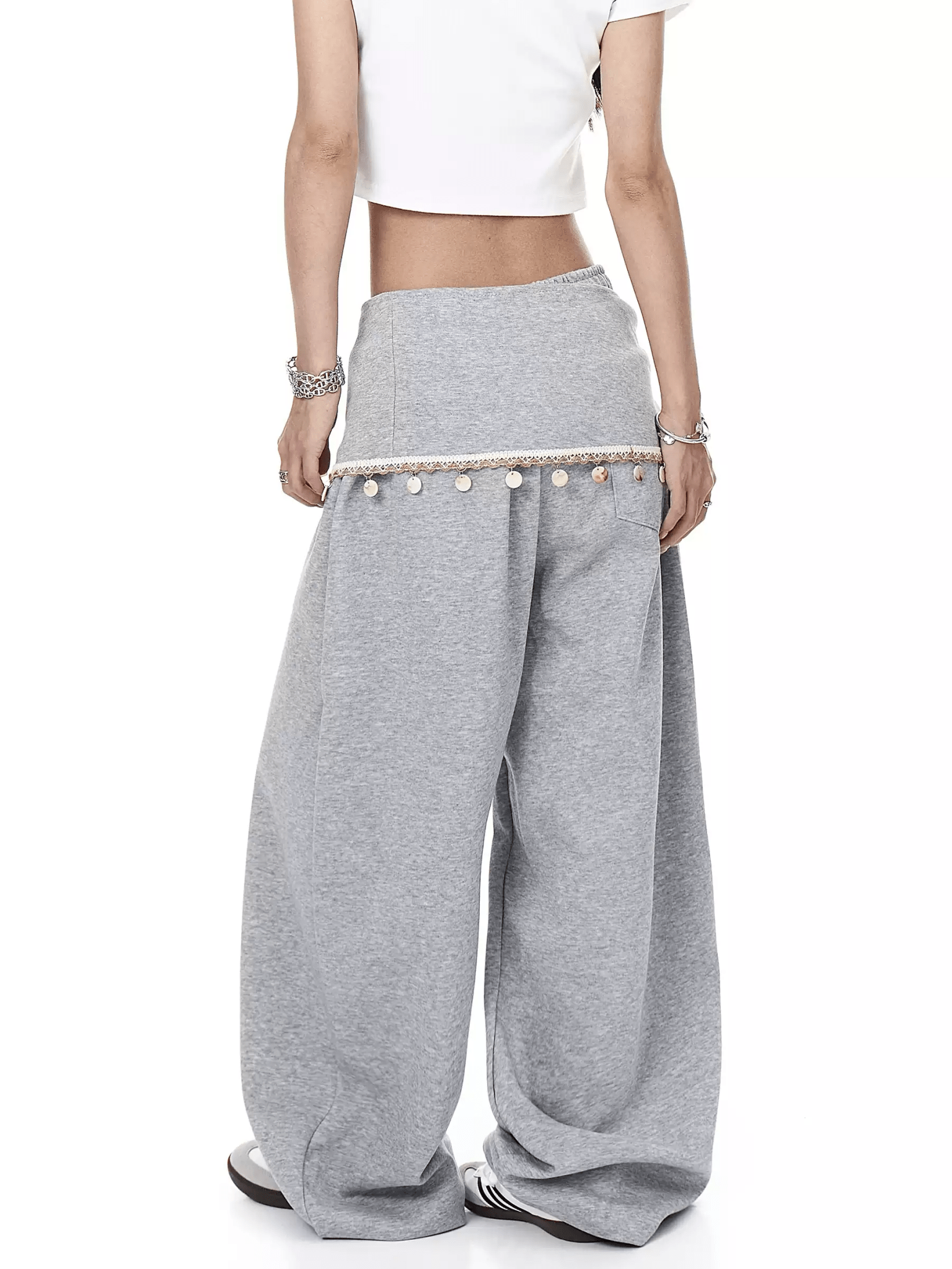 Detachable Lace Sarong Layered Wide - Leg Sweatpants - COPPING THREADS - CT Select