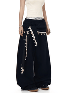 Detachable Lace Sarong Layered Wide - Leg Sweatpants - COPPING THREADS - CT Select