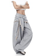 Detachable Lace Sarong Layered Wide - Leg Sweatpants - COPPING THREADS - CT Select