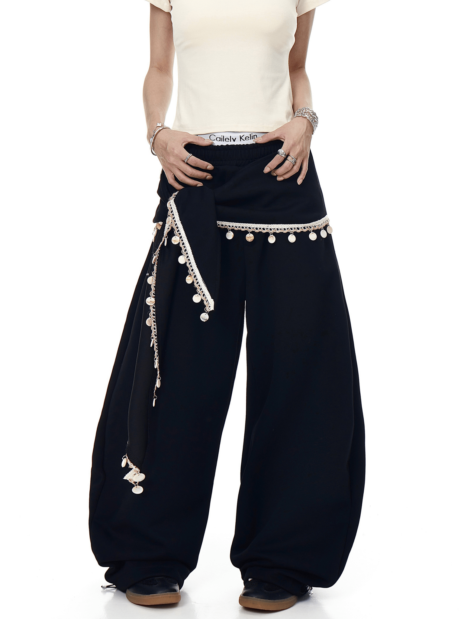 Detachable Lace Sarong Layered Wide - Leg Sweatpants - COPPING THREADS - CT Select Hauptbild