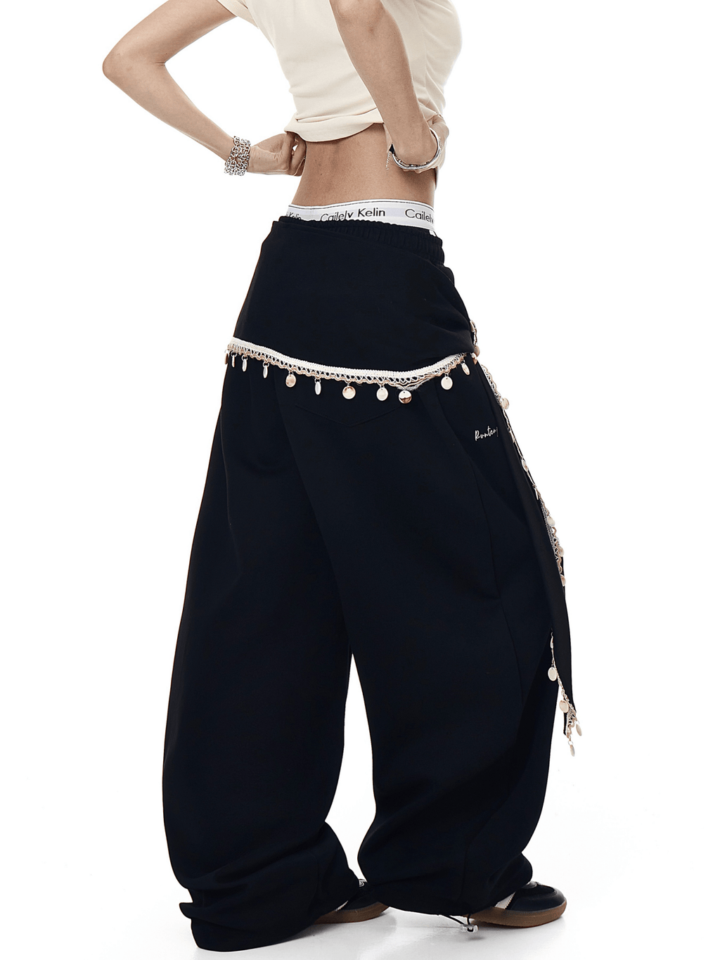 Detachable Lace Sarong Layered Wide - Leg Sweatpants - COPPING THREADS - CT Select