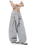 Detachable Lace Sarong Layered Wide - Leg Sweatpants - COPPING THREADS - CT Select