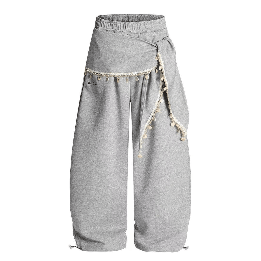 Detachable Lace Sarong Layered Wide - Leg Sweatpants - COPPING THREADS - CT Select