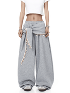 Detachable Lace Sarong Layered Wide - Leg Sweatpants - COPPING THREADS - CT Select
