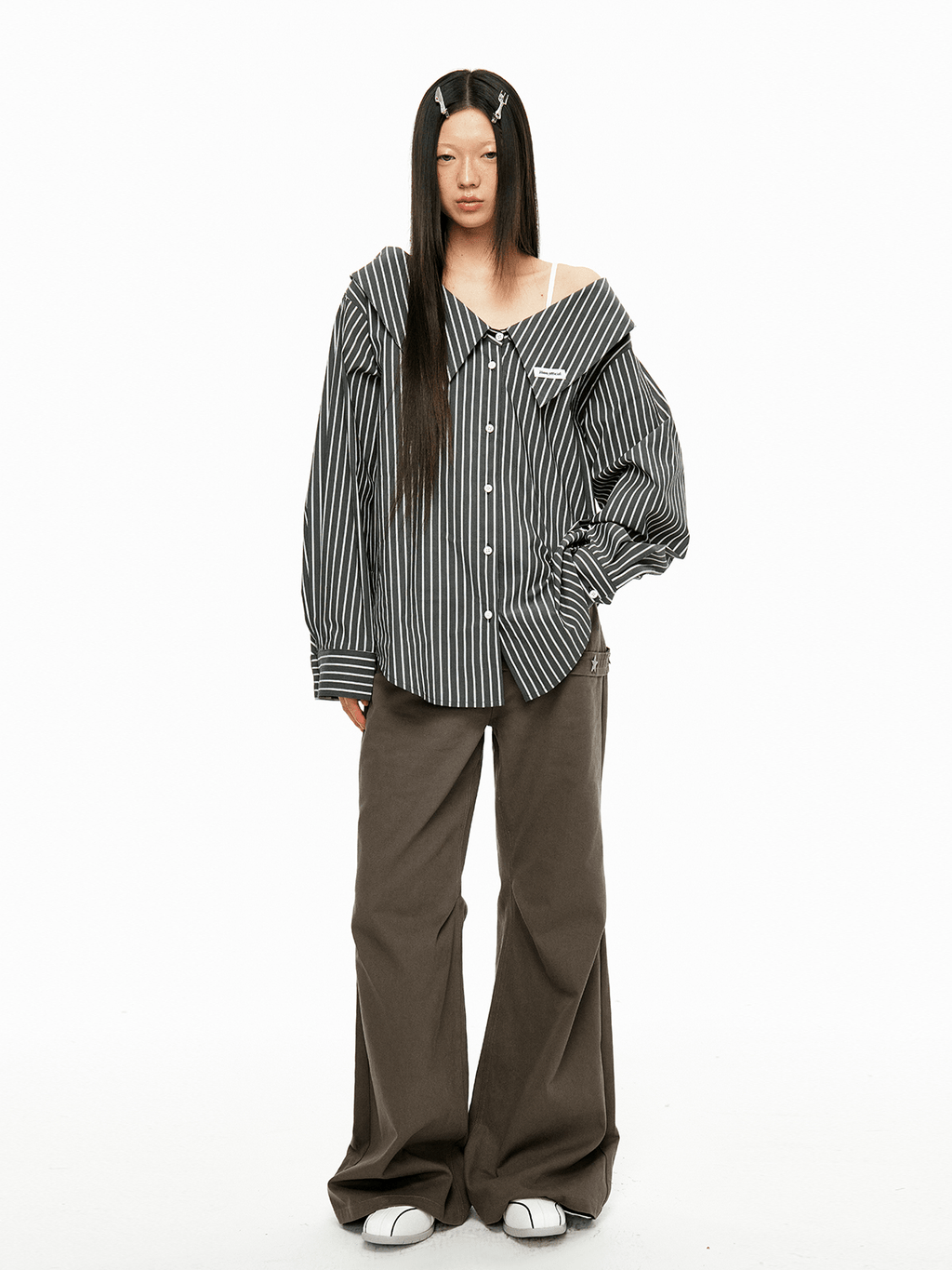 Detachable Off - Shoulder Striped Shirt - COPPING THREADS - Jikoo