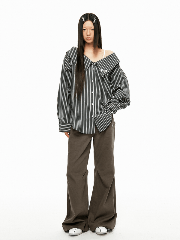 Detachable Off - Shoulder Striped Shirt - COPPING THREADS - Jikoo