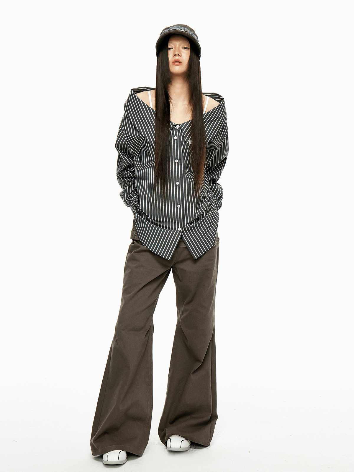 Detachable Off - Shoulder Striped Shirt - COPPING THREADS - Jikoo