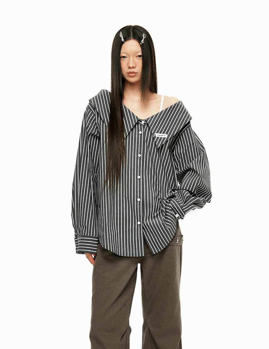Detachable Off - Shoulder Striped Shirt - COPPING THREADS - Jikoo Hauptbild