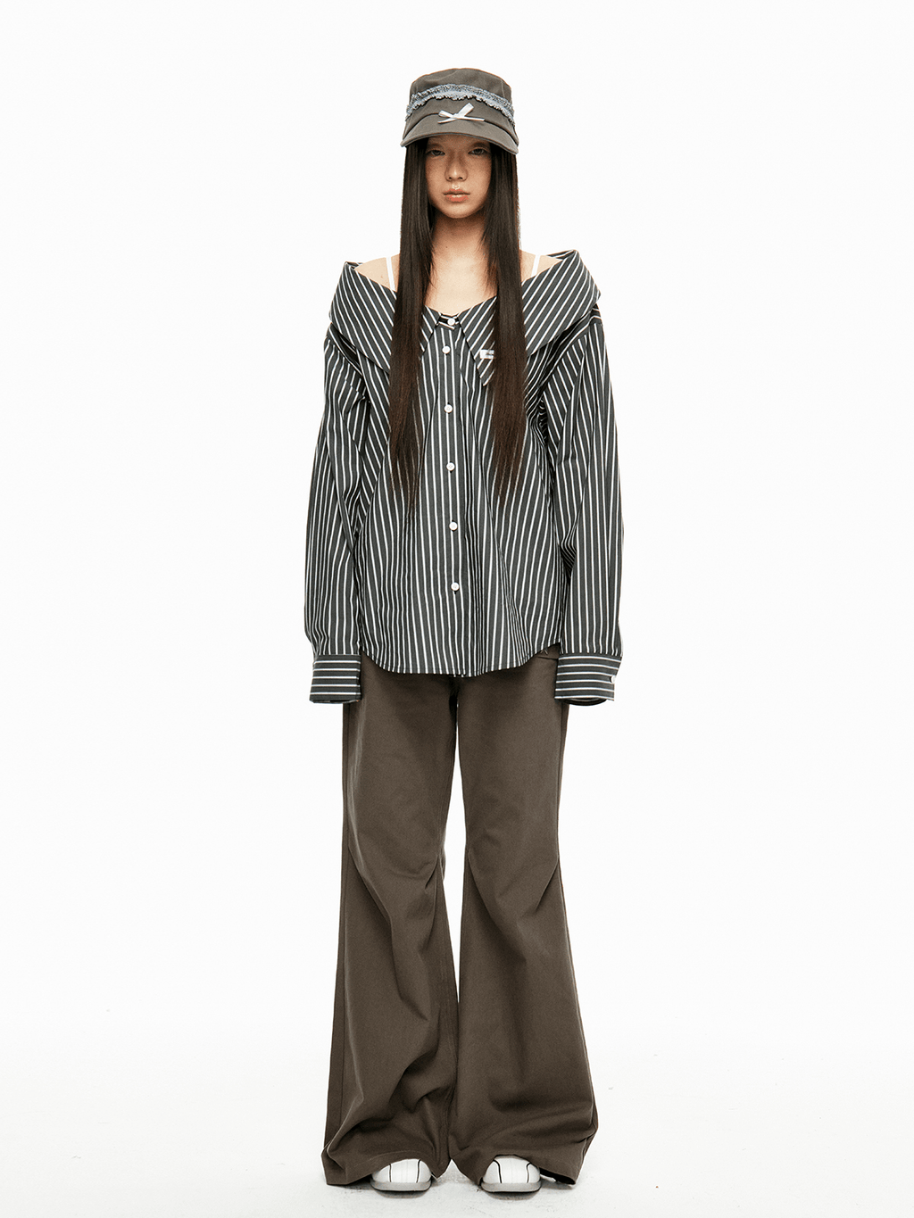 Detachable Off - Shoulder Striped Shirt - COPPING THREADS - Jikoo