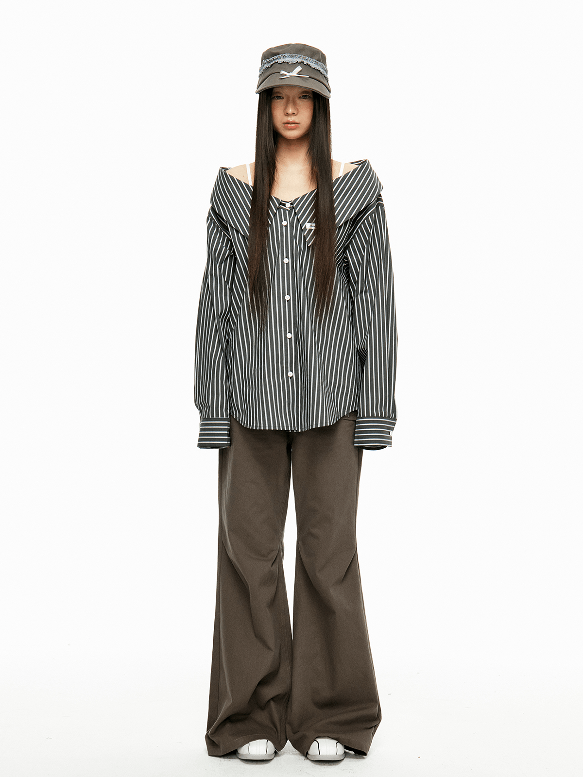 Detachable Off - Shoulder Striped Shirt - COPPING THREADS - Jikoo