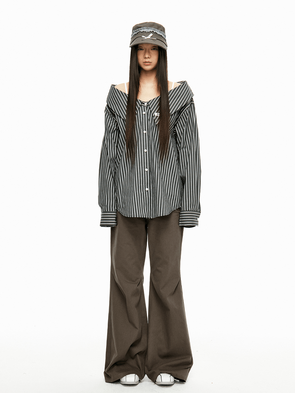 Detachable Off - Shoulder Striped Shirt - COPPING THREADS - Jikoo