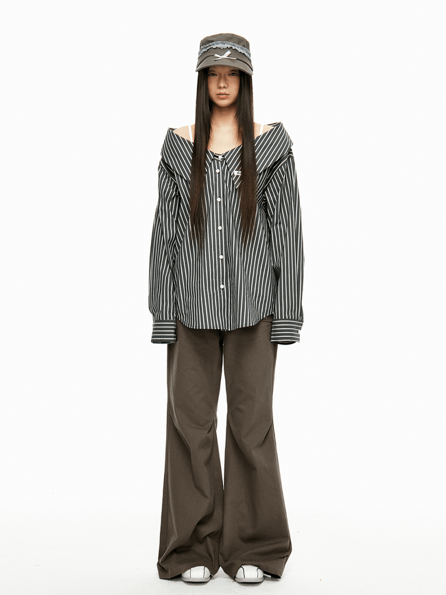 Detachable Off-Shoulder Striped Shirt Main Image