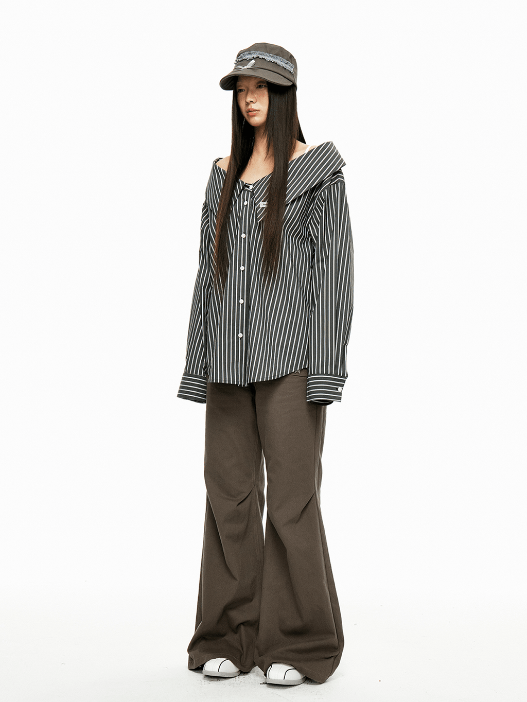 Detachable Off - Shoulder Striped Shirt - COPPING THREADS - Jikoo