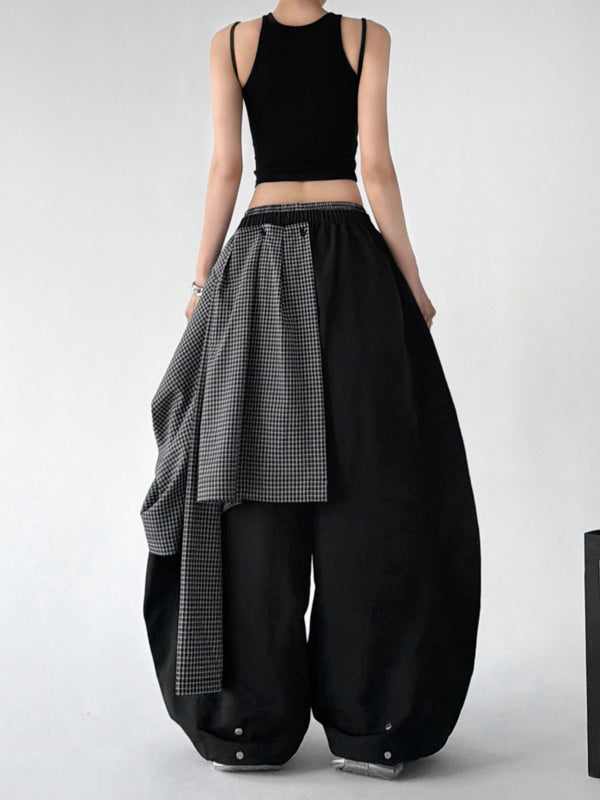 Detachable Plaid-Layer Wide-Leg Pants - CT6247 - COPPING THREADS - CT ORIGINALS