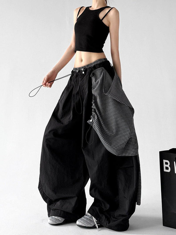 Detachable Plaid-Layer Wide-Leg Pants - CT6247 - COPPING THREADS - CT ORIGINALS