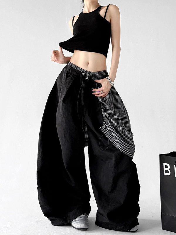Detachable Plaid-Layer Wide-Leg Pants - CT6247 - COPPING THREADS - CT ORIGINALS