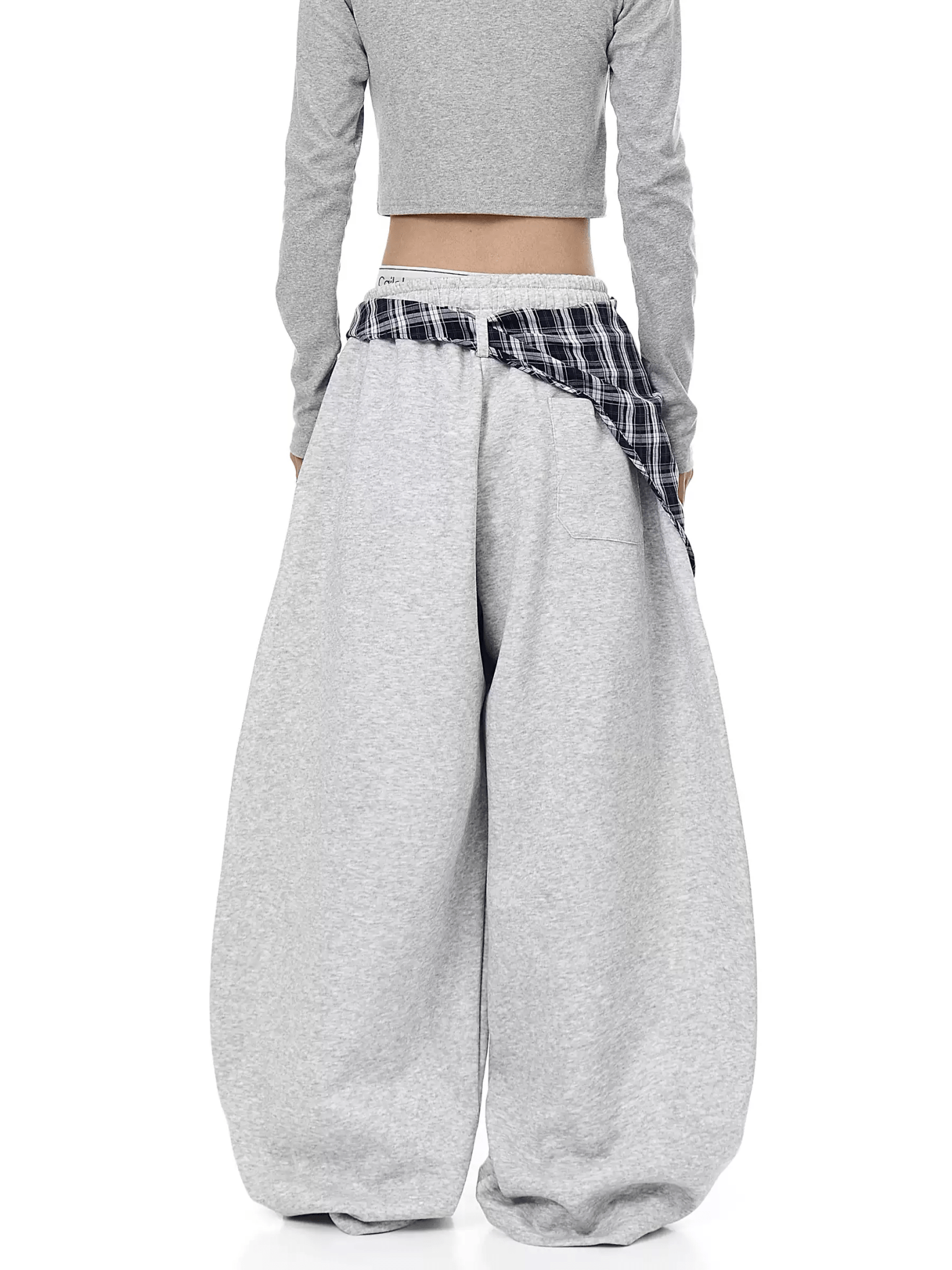 Detachable Plaid Wrap Baggy Wide‑Leg Sweatpants - COPPING THREADS - CT Select