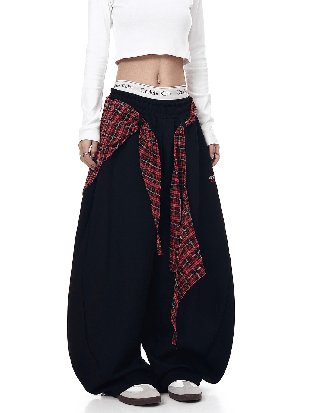 Detachable Plaid Wrap Baggy Wide‑Leg Sweatpants - COPPING THREADS - CT Select