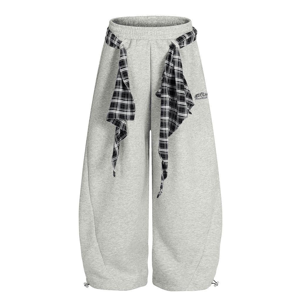 Detachable Plaid Wrap Baggy Wide‑Leg Sweatpants - COPPING THREADS - CT Select