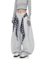 Detachable Plaid Wrap Baggy Wide‑Leg Sweatpants - COPPING THREADS - CT Select