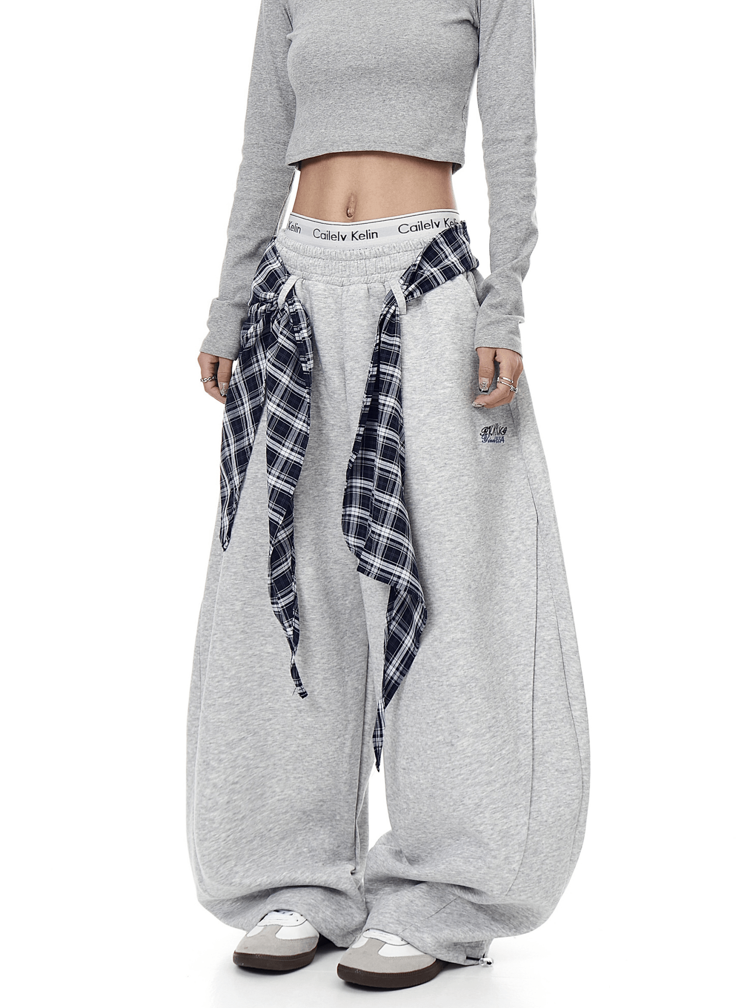 Detachable Plaid Wrap Baggy Wide‑Leg Sweatpants - COPPING THREADS - CT Select