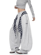 Detachable Plaid Wrap Baggy Wide‑Leg Sweatpants - COPPING THREADS - CT Select