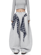 Detachable Plaid Wrap Baggy Wide‑Leg Sweatpants - COPPING THREADS - CT Select