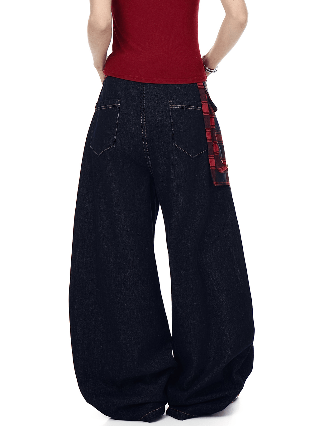 Detachable Plaid Wrap‑Belt Wide‑Leg Jeans - COPPING THREADS - CT Select