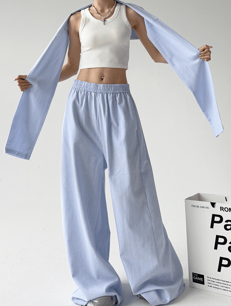 Detachable Tie Striped Wide‑Leg Pants - COPPING THREADS - CT Select